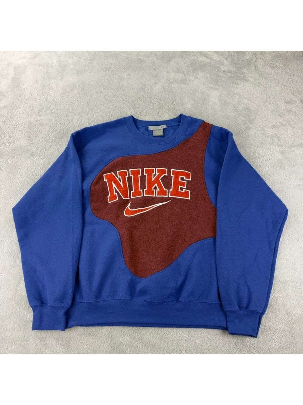Nike Rework Men's Size Large Red/Blue Fleece Lined Crewneck Long Sleeve Sweater